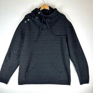 Comune Lambswool Button Shawl Hooded Sweater Kanga Pocket